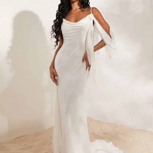 White Preppy Women's Woven Maxi Slip Dress - Picture 1 of 8